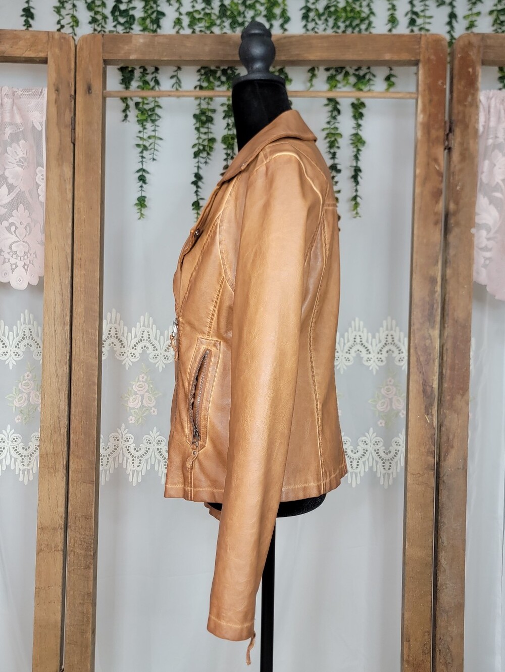 Max Studio Cognac Faux Leather Moto Jacket Size M - Picture 5 of 8